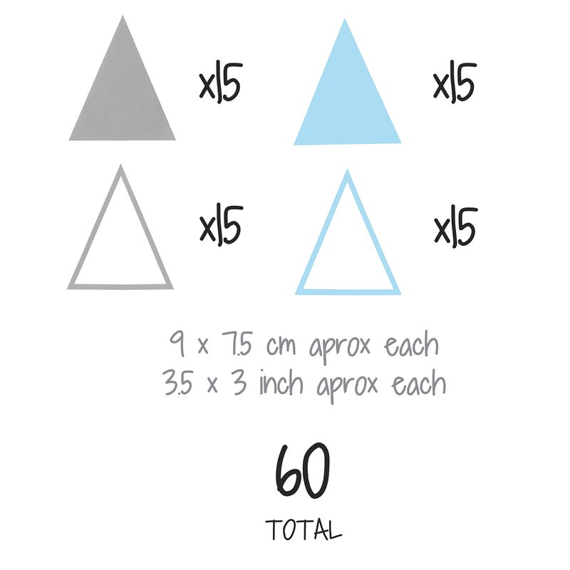 The Boho Design Tribal Triangles Wall Decals Peel and Stick for Kids, Baby Bedroom Nursery and Living Room, Vinyl Wall Stickers Decor (Grey and Light Blue) - Image 2